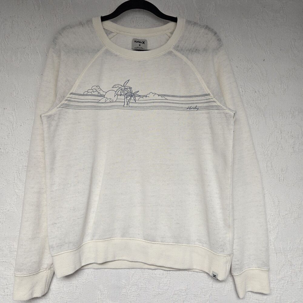 Hurley White Graphic Lightweight Pullover Sweater Women Medium Beach Cabin Outer